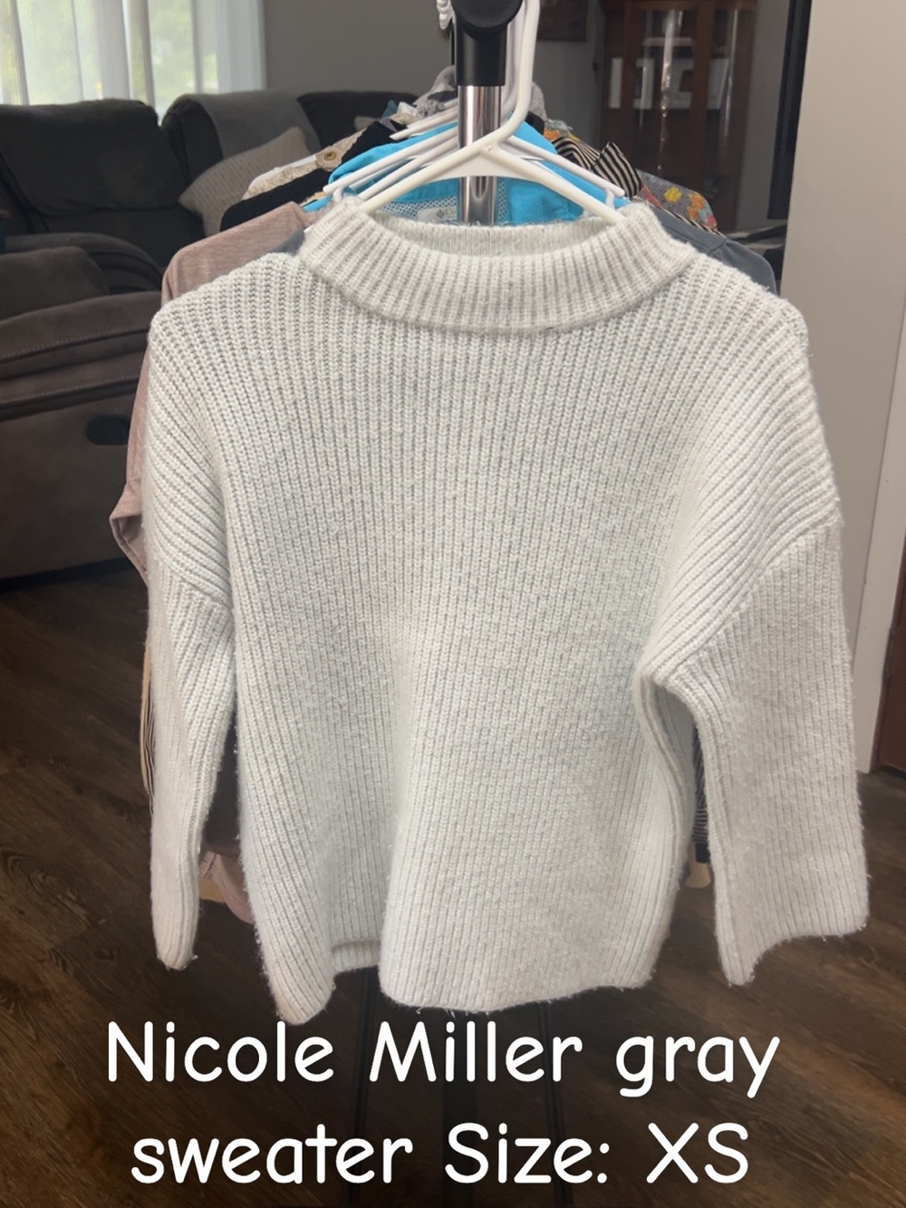 Nicole Miller Light Gray Ribbed Mock Neck Sweater